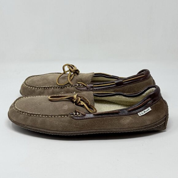LL Bean Slippers Mens 12 M Brown Suede Shearling Lined Comfort Indoor Outdoor main image 16
